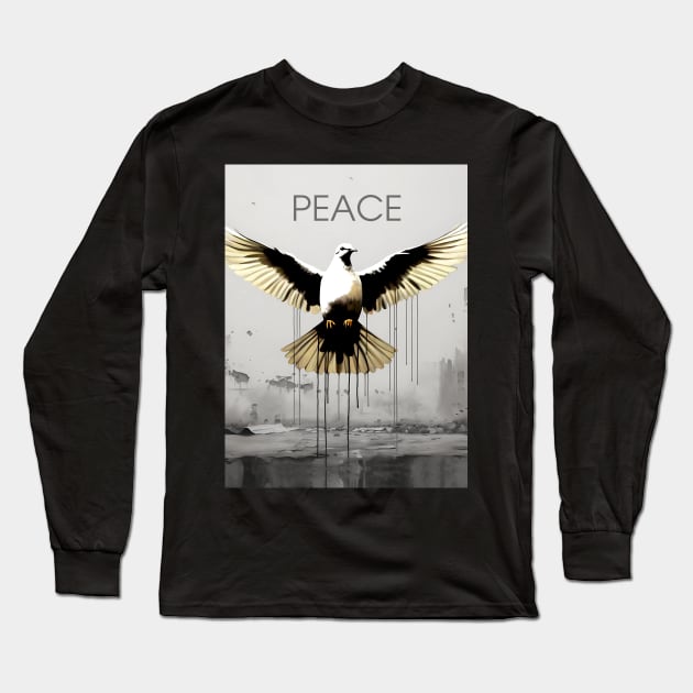 Peace Against Hate: Call for a Peaceful Resolution on a Dark Background Long Sleeve T-Shirt by Puff Sumo